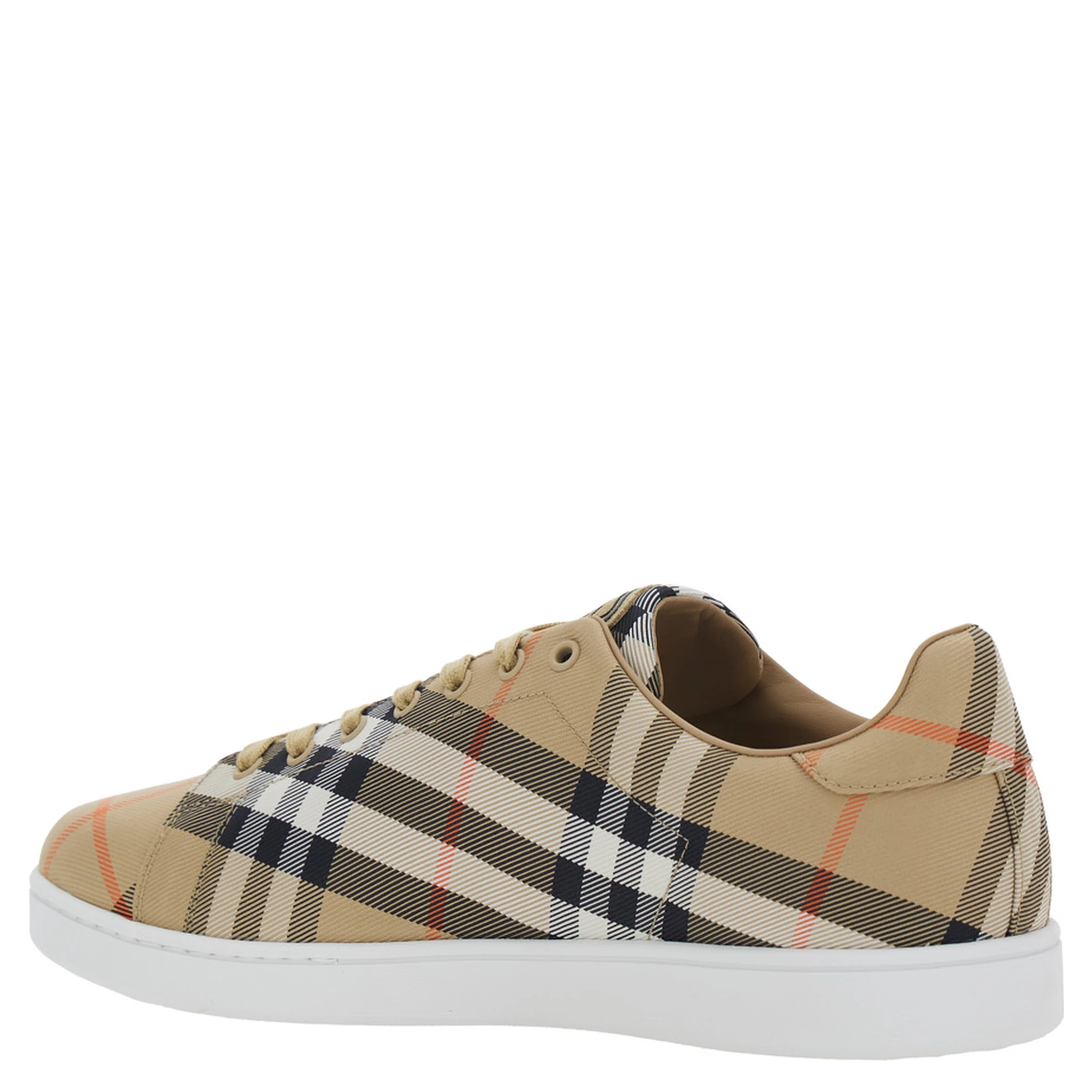 Set Beige Low-Top Sneaker with All-Over Check Pattern in Fabric and Leather Man
