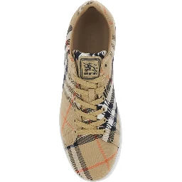 Set Beige Low-Top Sneaker with All-Over Check Pattern in Fabric and Leather Man