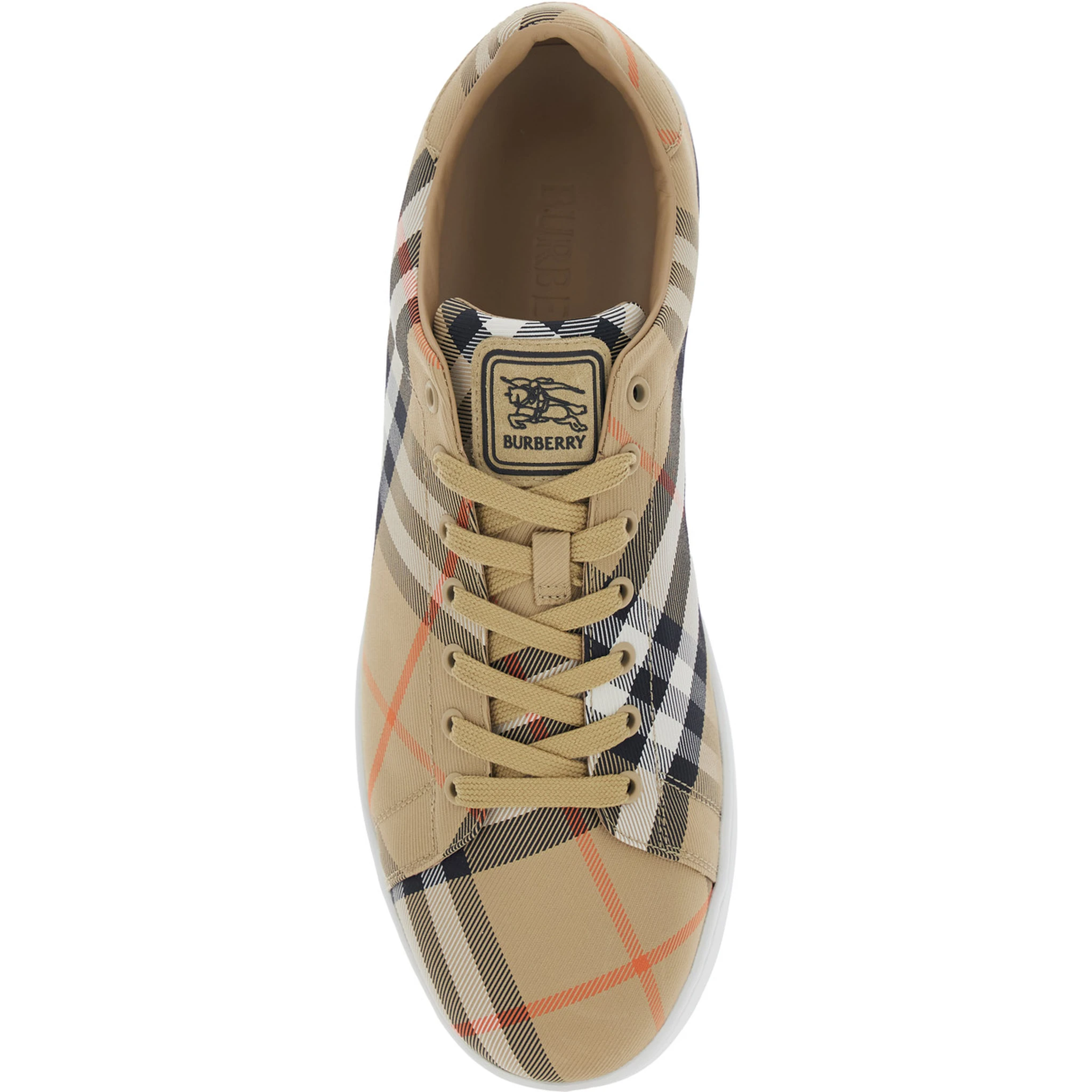 Set Beige Low-Top Sneaker with All-Over Check Pattern in Fabric and Leather Man
