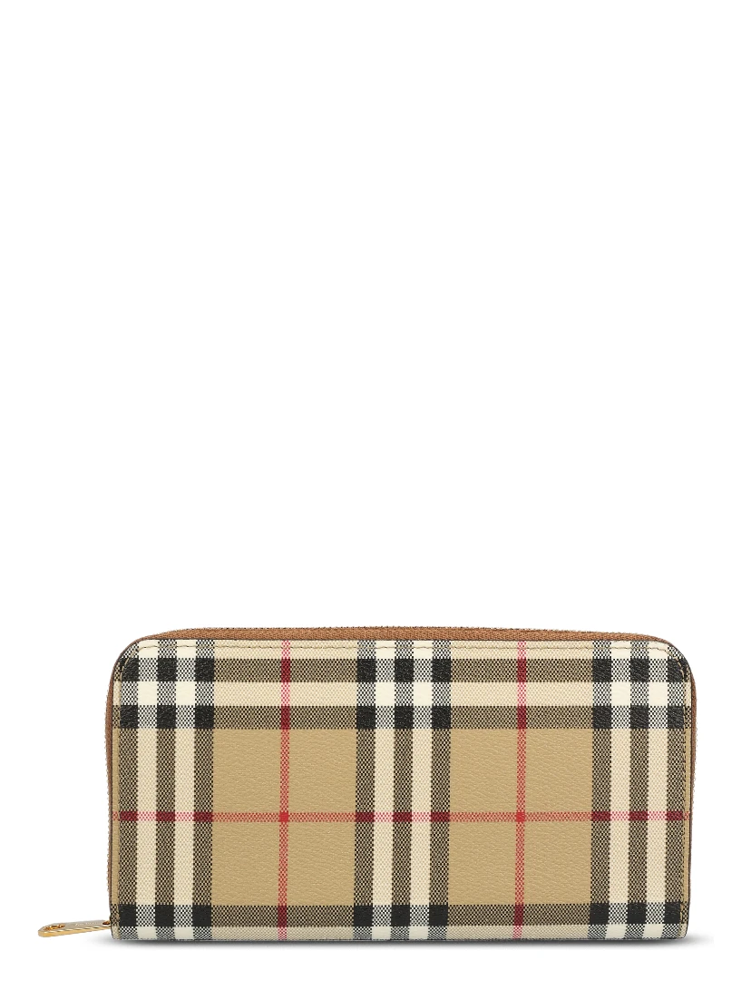 Check E-Canvas and leather zip-around wallet