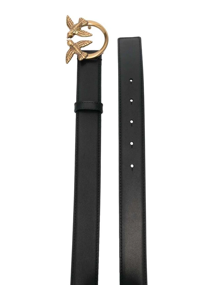 Love Birds Black Belt with Logo Buckle in Soft Silky Leather Woman Pinko alternative