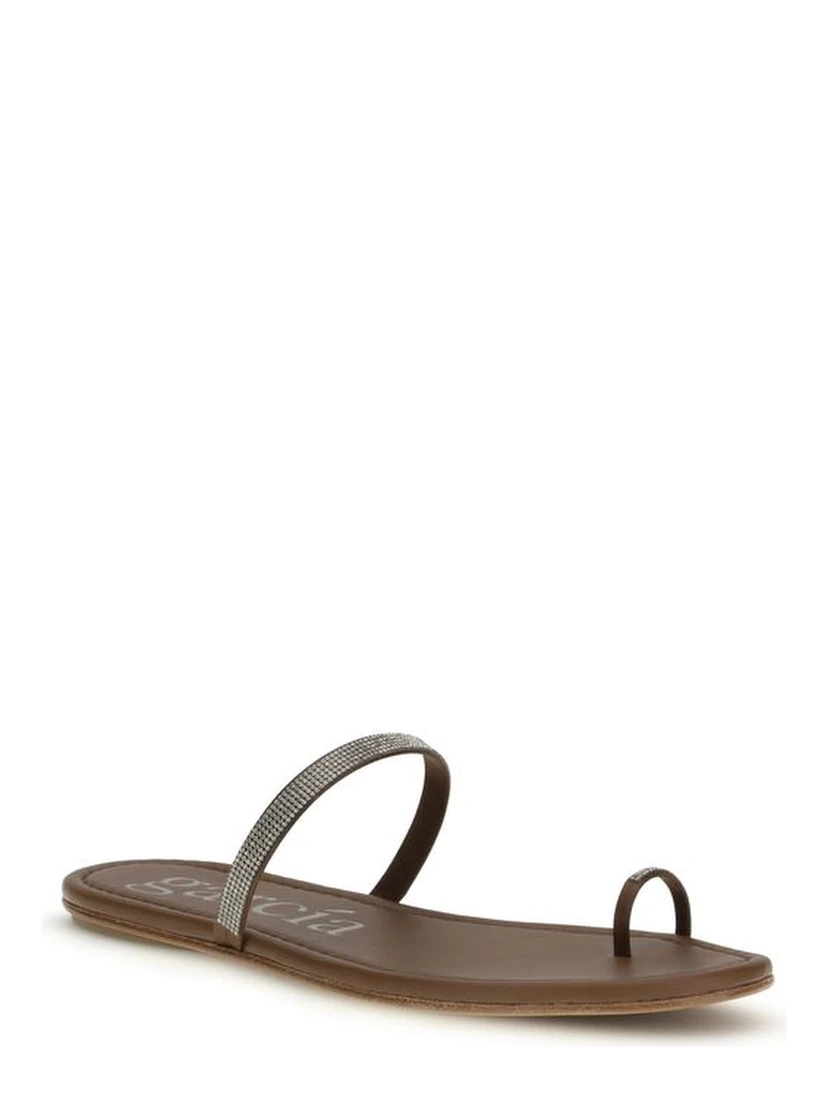 Brown Silk Flat Sandals