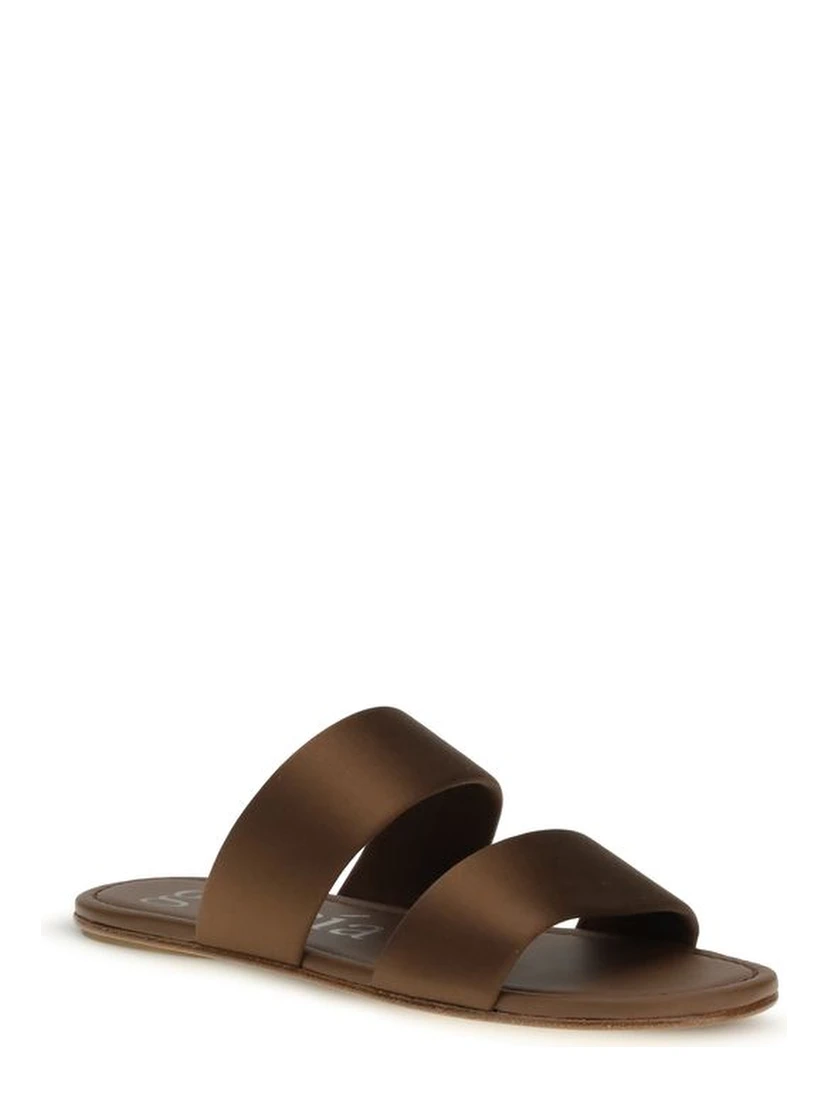 Brown Silk Flat Sandals
