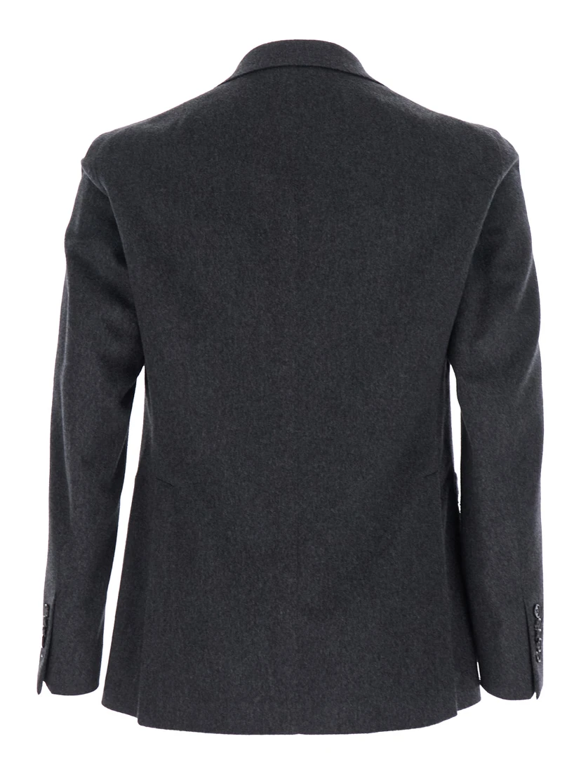 Grey Double-Breasted Jacket with Peak Revers in Wool and Cashmere Man