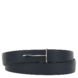 Blue Belt with T Buckle Closure in Leather Man