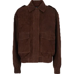 Halti Brown Jacket with Front Patch Pockets and Elastic Hems in Suede Woman