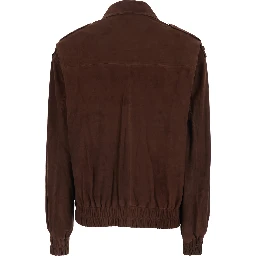 Halti Brown Jacket with Front Patch Pockets and Elastic Hems in Suede Woman