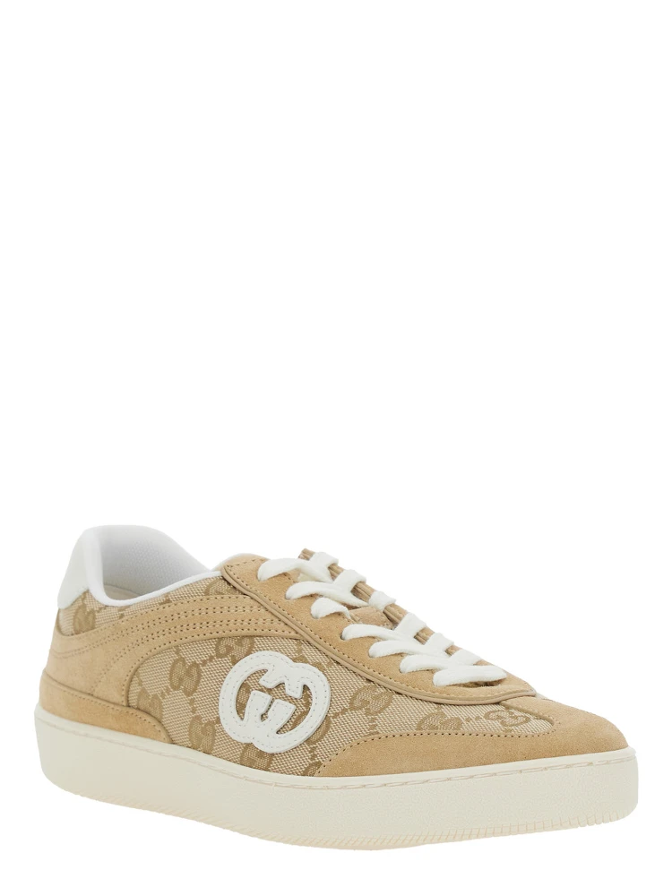 G75 Beige Sneaker with All-Over GG Motif and Side Logo in Suede Woman alternative