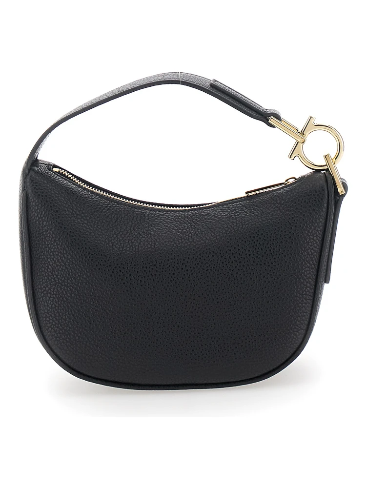 Black Handbag with Top Handle with Gancini and Embossed Logo Lettering on the Front in Grained Leather Woman alternative
