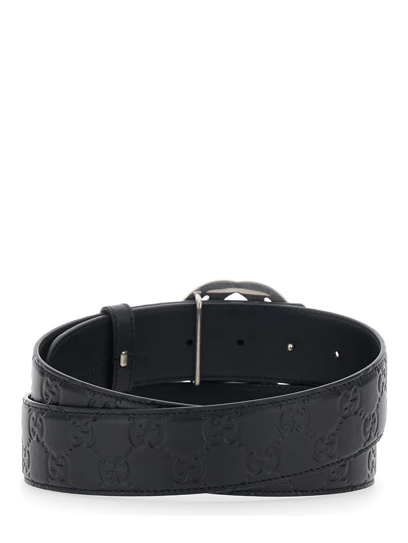 Black Reversible Belt with GG Buckle Closure in Leather Man
