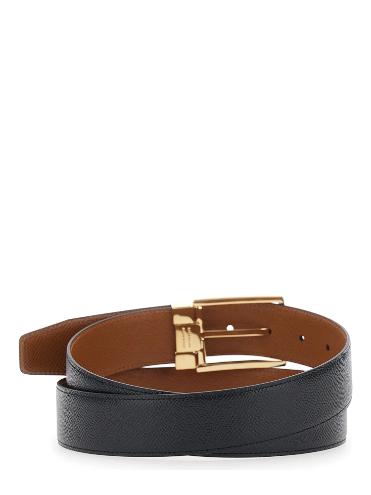 Black Reversible Belt with Gancini Buckle Belt in Grained Leather Man alternative