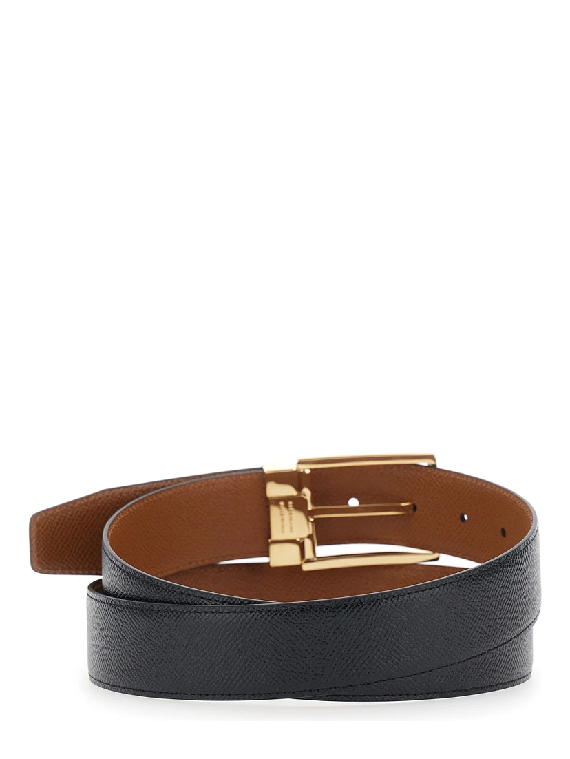 Black Reversible Belt with Gancini Buckle Belt in Grained Leather Man