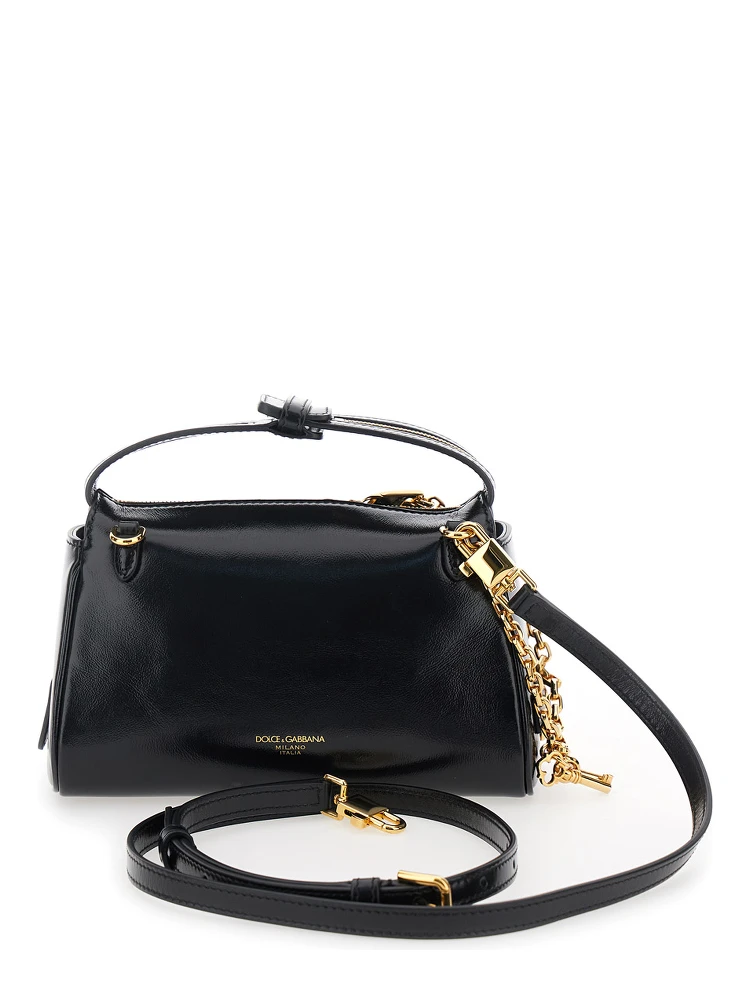 Vittoria Black Mini Handbag with Adjustable and Removable Shoulder Strap and Charm on the Front in Leather Woman alternative