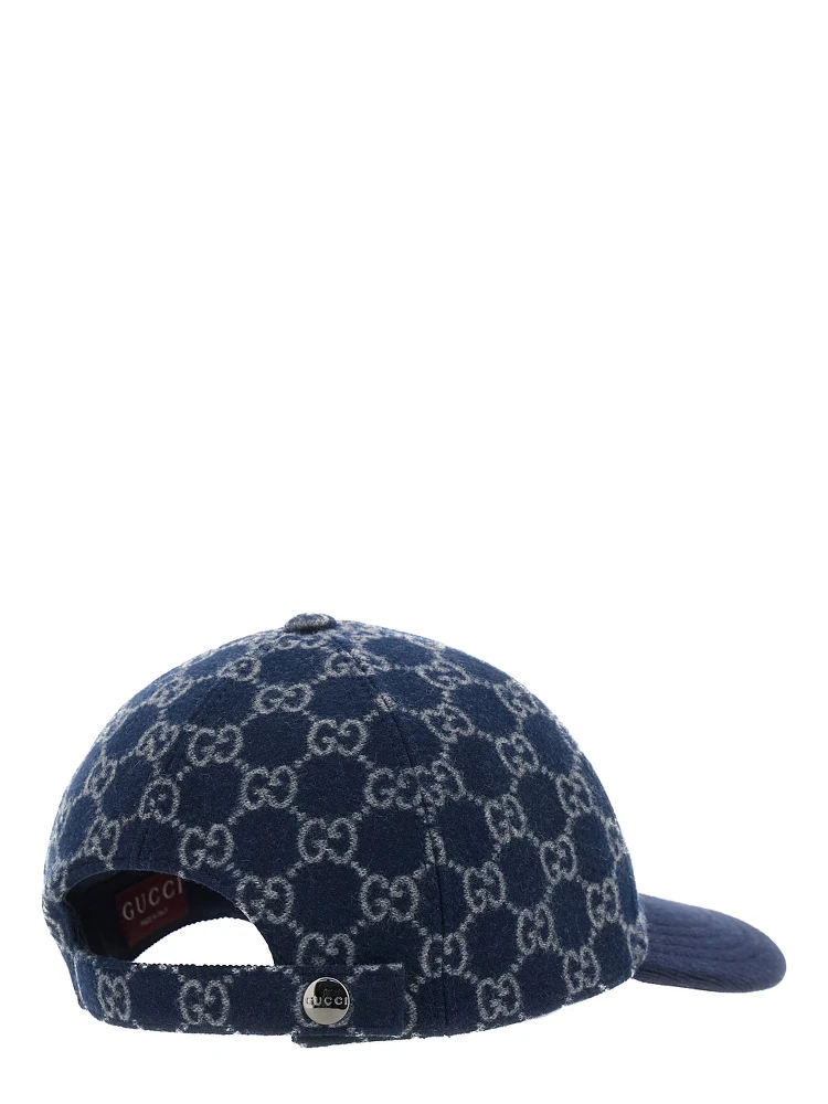 Blue Baseball Cap with GG Motif in Wool Man alternative
