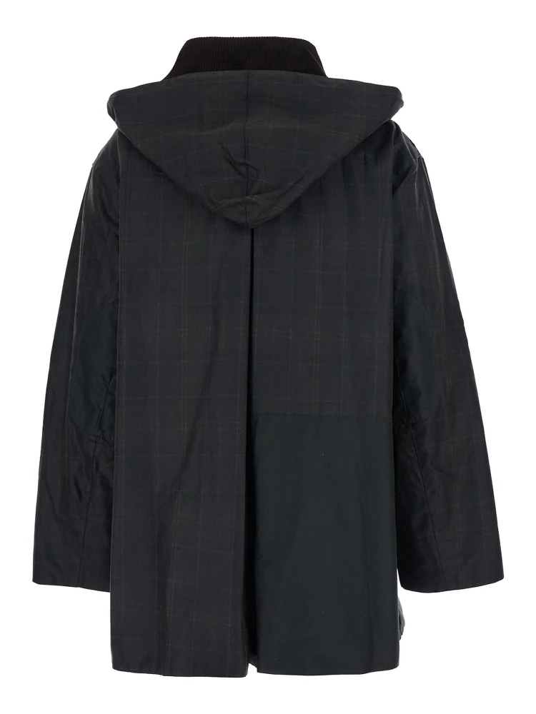 Dark Brown Jacket with All-Over Stripe Motif and Logo Patch on the Front in Waxed Cotton Woman
