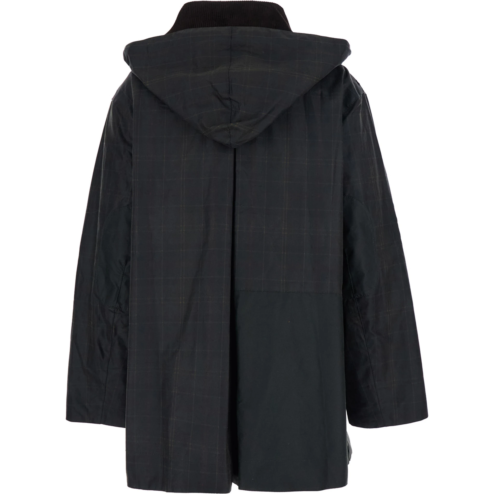 Dark Brown Jacket with All-Over Stripe Motif and Logo Patch on the Front in Waxed Cotton Woman