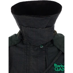 Dark Brown Jacket with All-Over Stripe Motif and Logo Patch on the Front in Waxed Cotton Woman