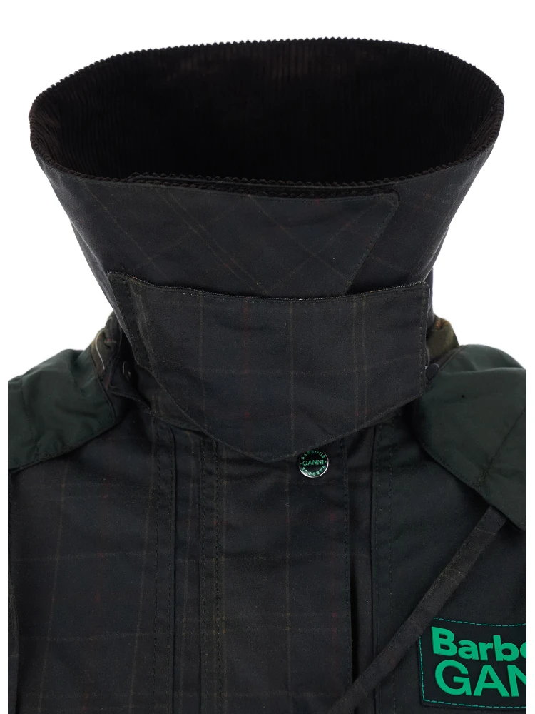 Dark Brown Jacket with All-Over Stripe Motif and Logo Patch on the Front in Waxed Cotton Woman alternative