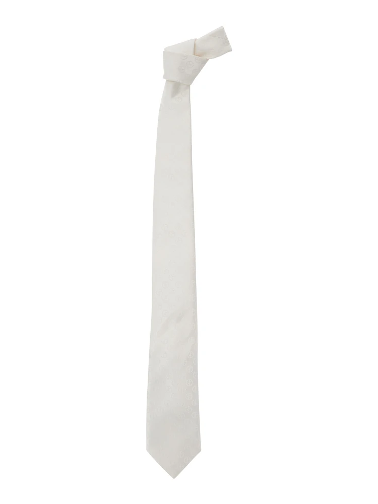 White Tie with All-Over Tonal Logo in Silk Man
