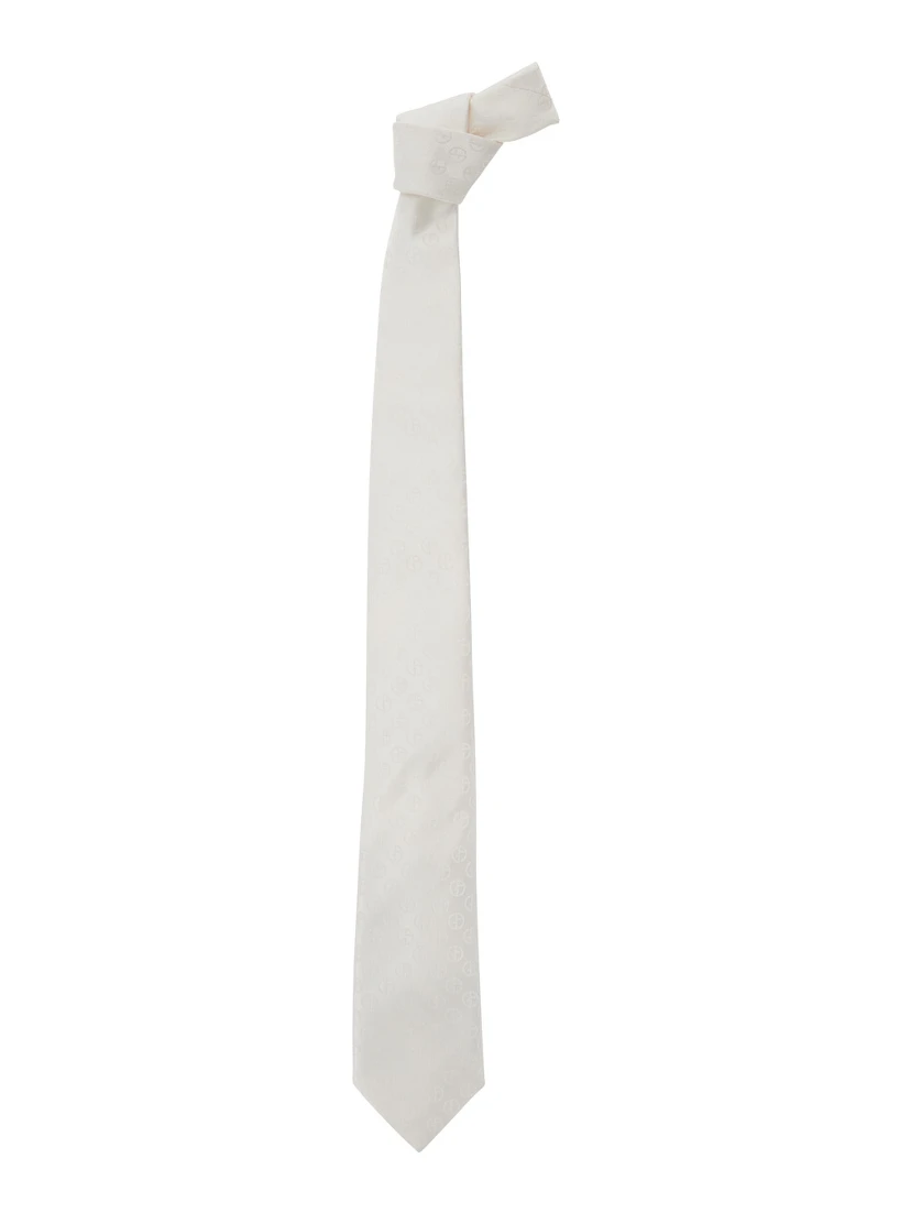 White Tie with All-Over Tonal Logo in Silk Man