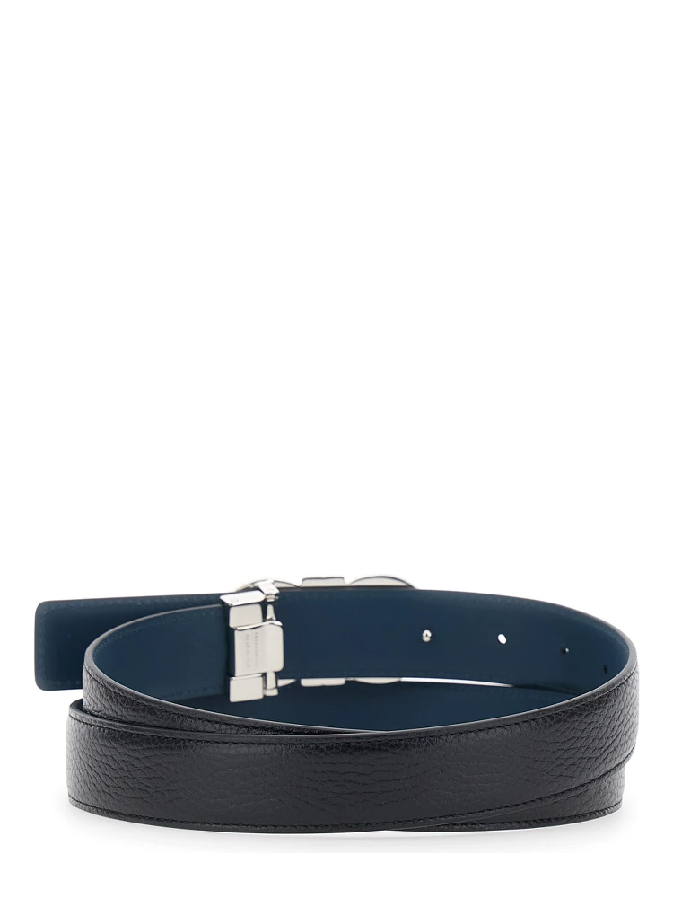 Black Reversible Belt with Gancini Buckle in Hammered Leather Man alternative