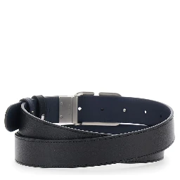 Black Reversible Belt with VLogo Buckle Closure in Leather Man