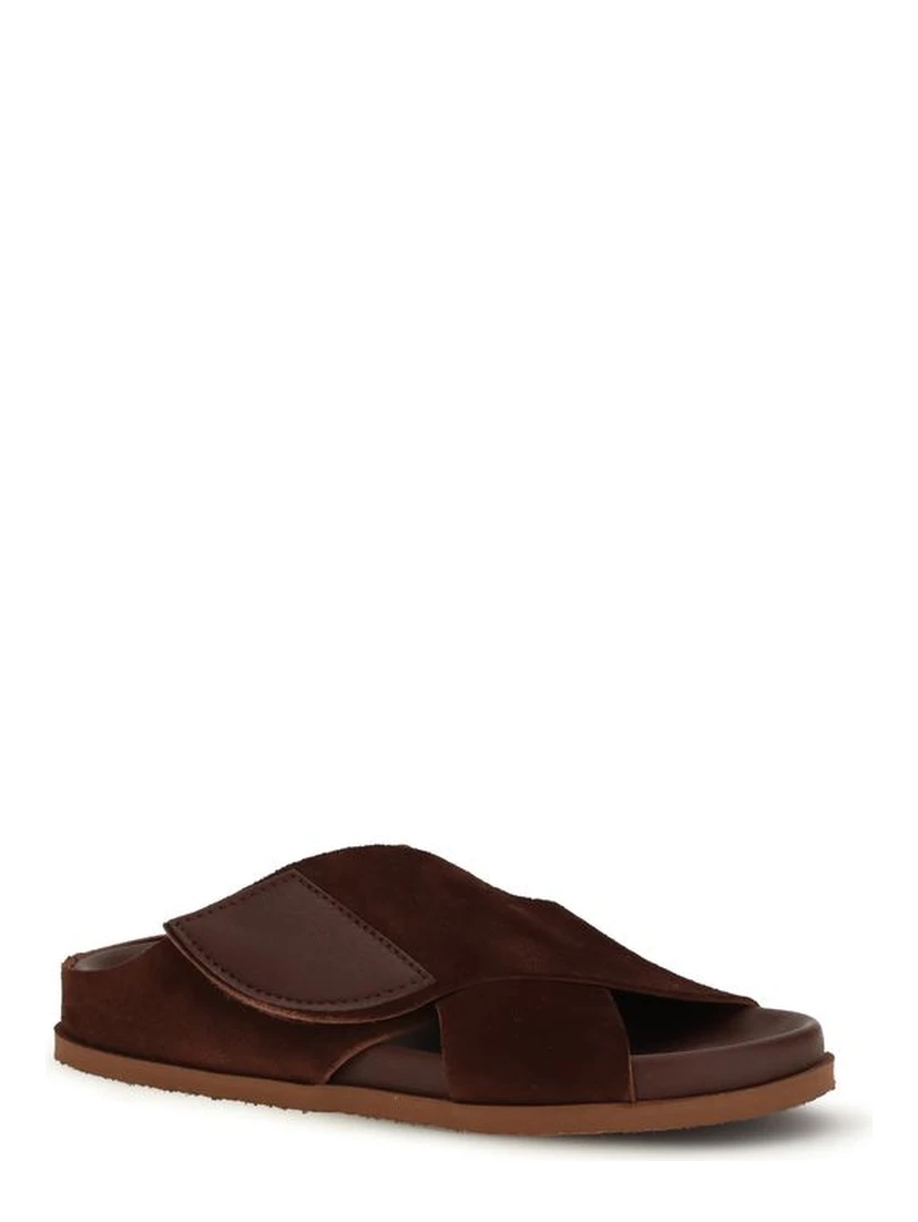 Brown Velvet Flat Sandals
