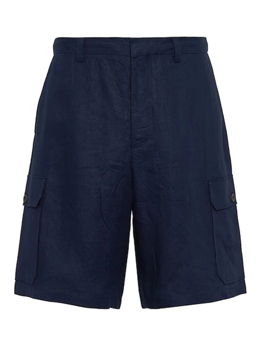 Blue Linen Bermuda Shorts