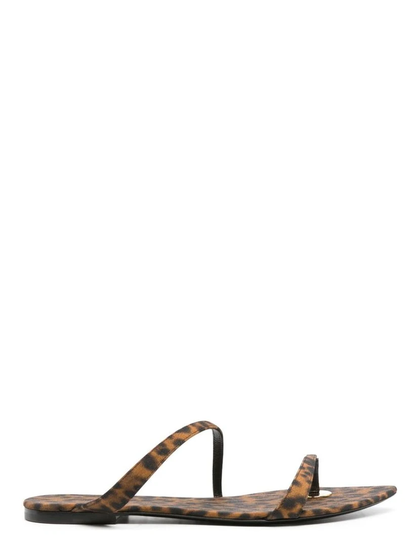 Brown Fabric Flat Sandals
