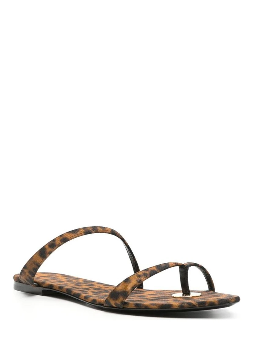Brown Fabric Flat Sandals