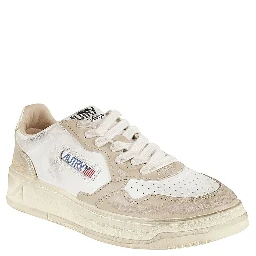 Beige Leather Low Top Sneakers