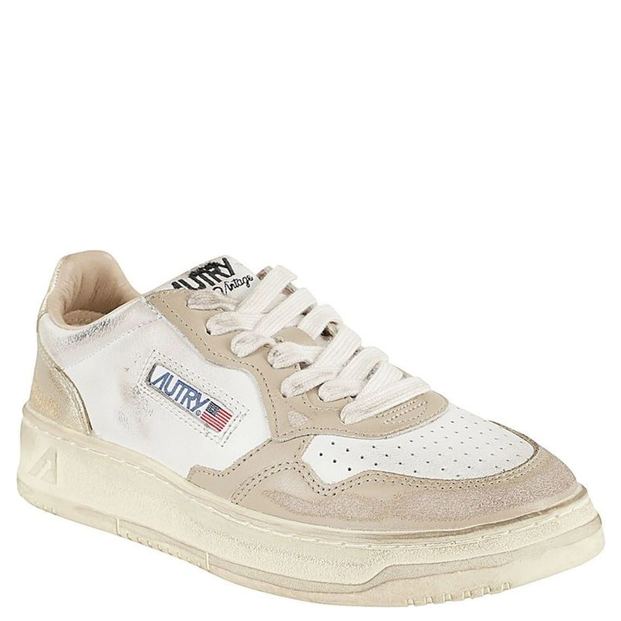 Beige Leather Low Top Sneakers