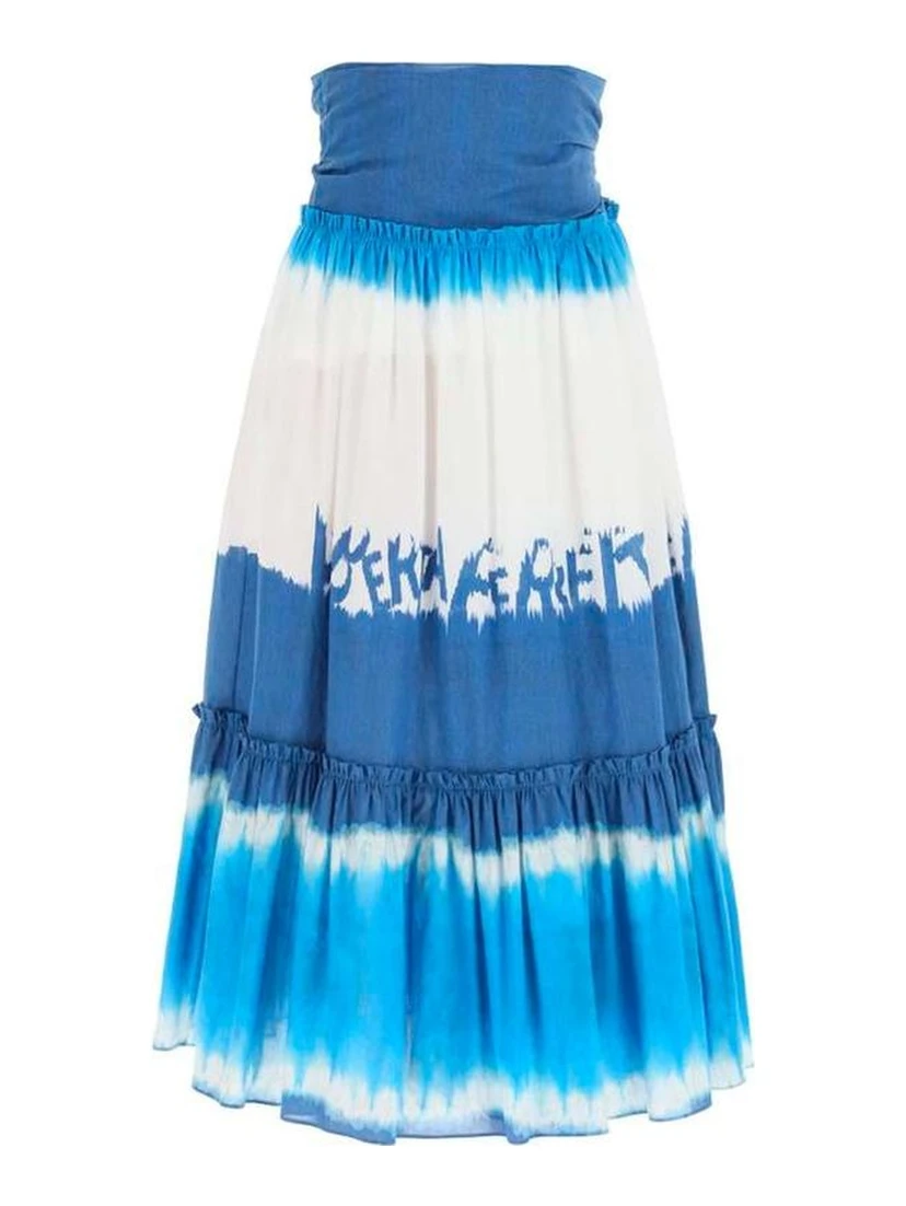 Blue Cotton Midi Skirt