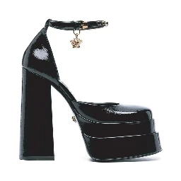 Black Calfskin Platform Pumps