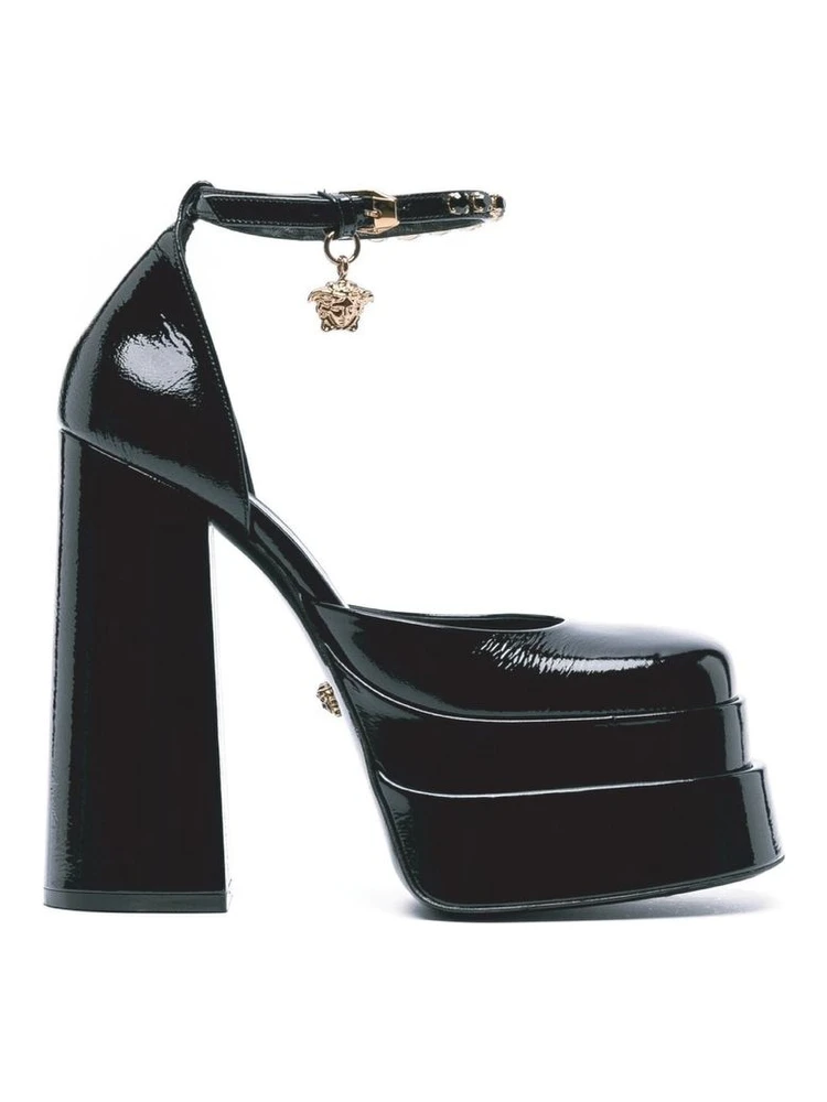 Black Calfskin Platform Pumps