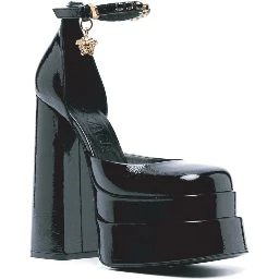 Black Calfskin Platform Pumps