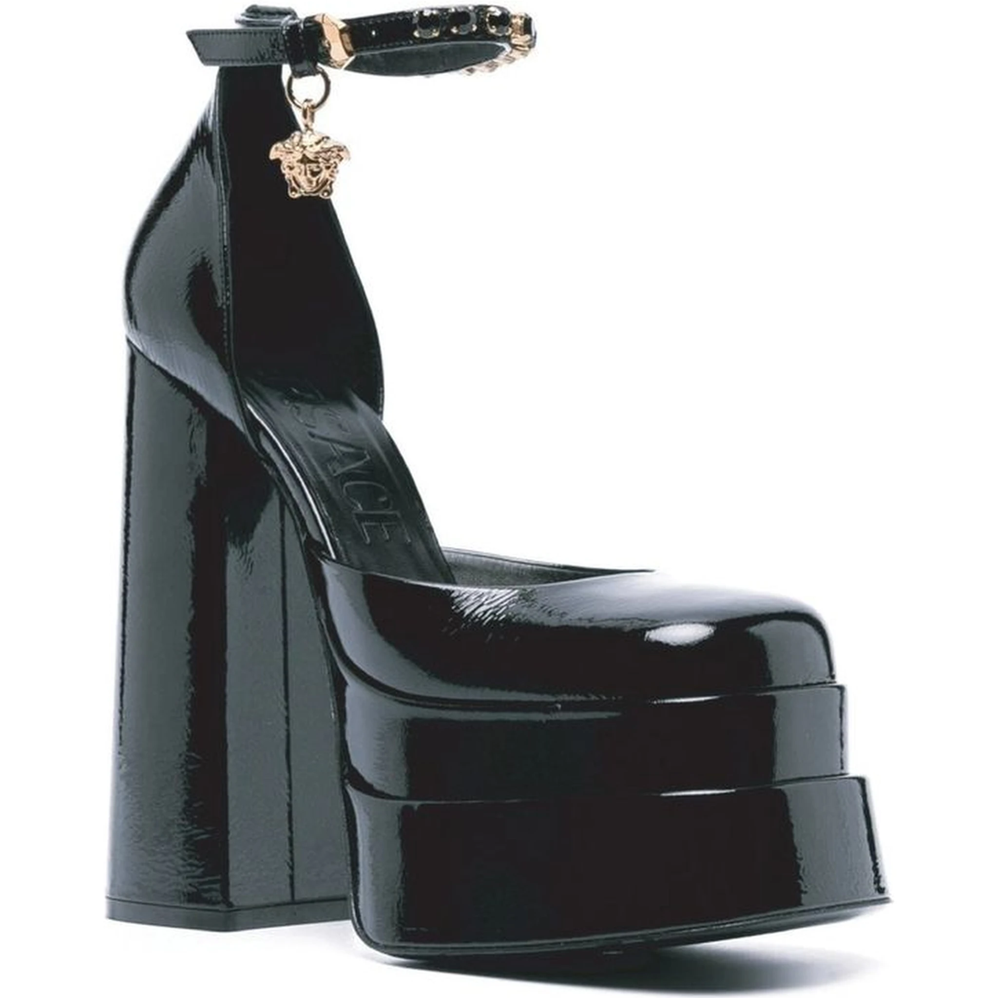 Black Calfskin Platform Pumps