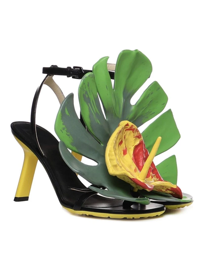 Black Lamb Leather Stiletto Heel Sandals