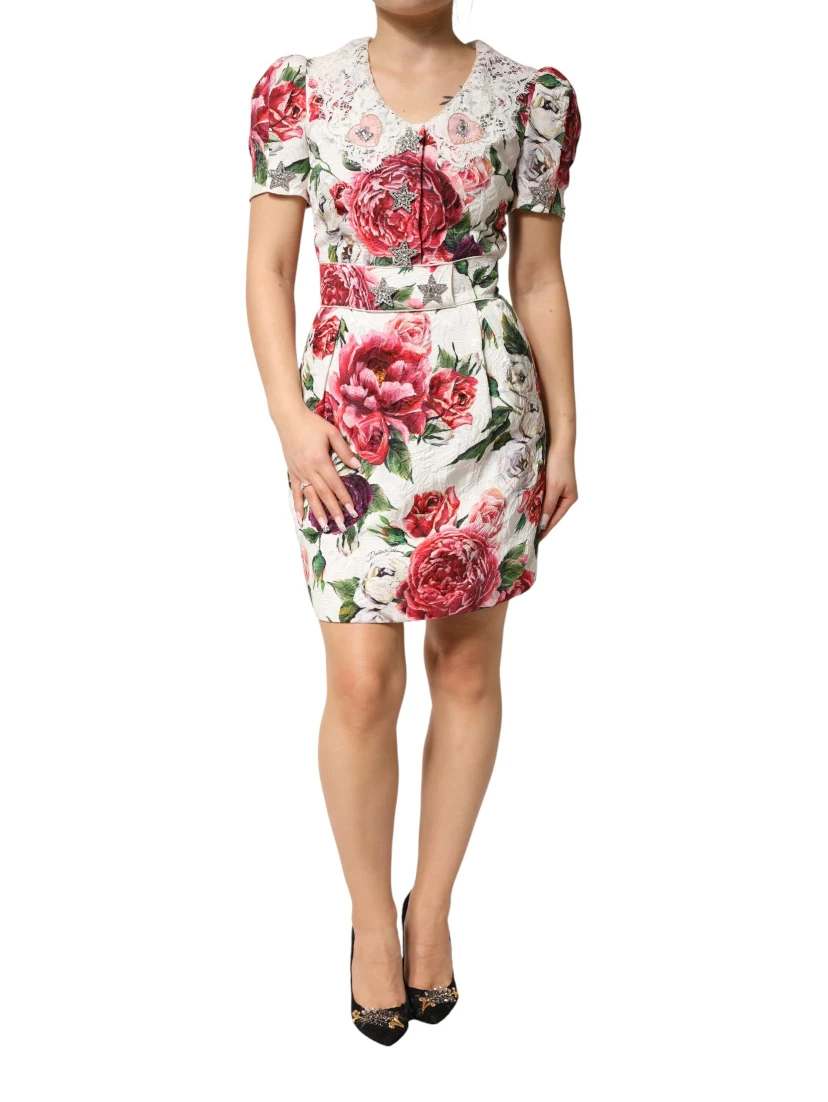 White Floral Embellished Sheath Mini Dress