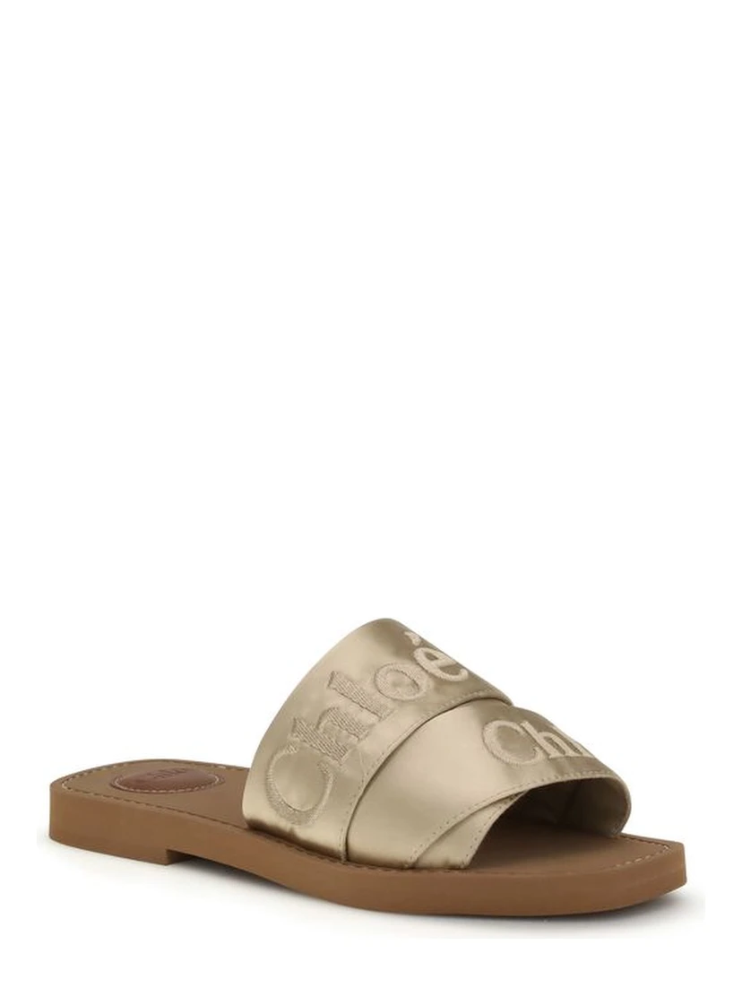 Gold Polyester Flat Sandals