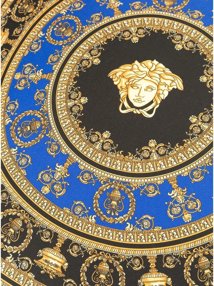 Gold, Black and Blue Pillow  in Silk and Synthetic Fibers with Baroque Print alternative