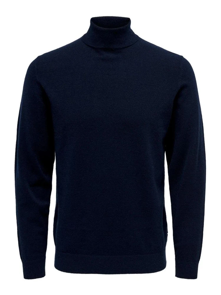 Blue Polyester Turtleneck