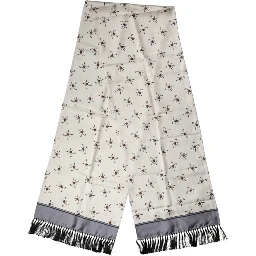 White Printed Fringes Wrap Foulard Men 183cm x 33cm Scarf