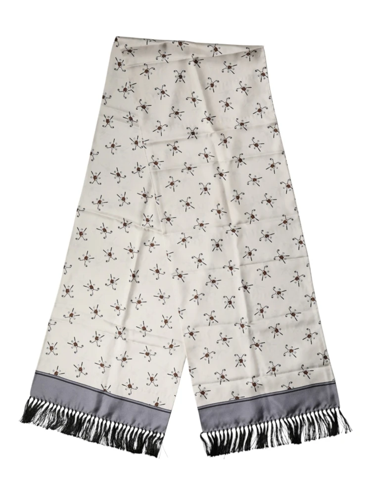White Printed Fringes Wrap Foulard Men 183cm x 33cm Scarf
