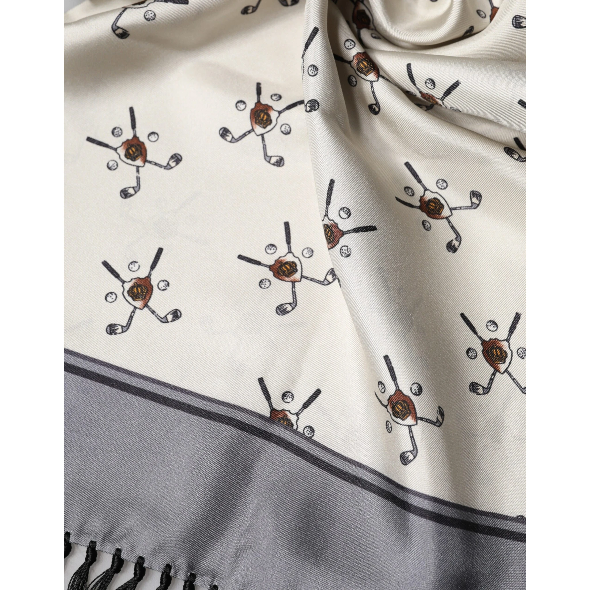White Printed Fringes Wrap Foulard Men 183cm x 33cm Scarf