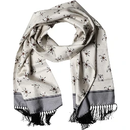 White Printed Fringes Wrap Foulard Men 183cm x 33cm Scarf