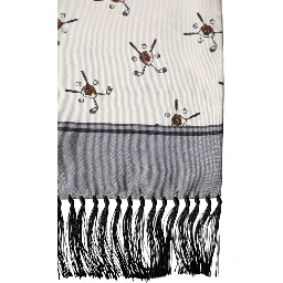 White Printed Fringes Wrap Foulard Men 183cm x 33cm Scarf