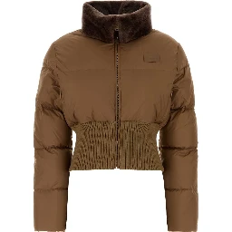 Short Padded Down Jacket With Shearling Collar