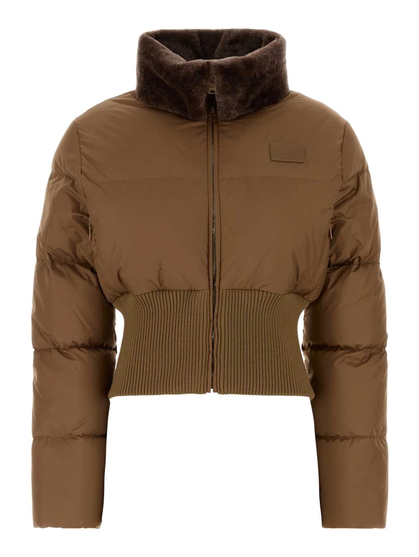 Short Padded Down Jacket With Shearling Collar