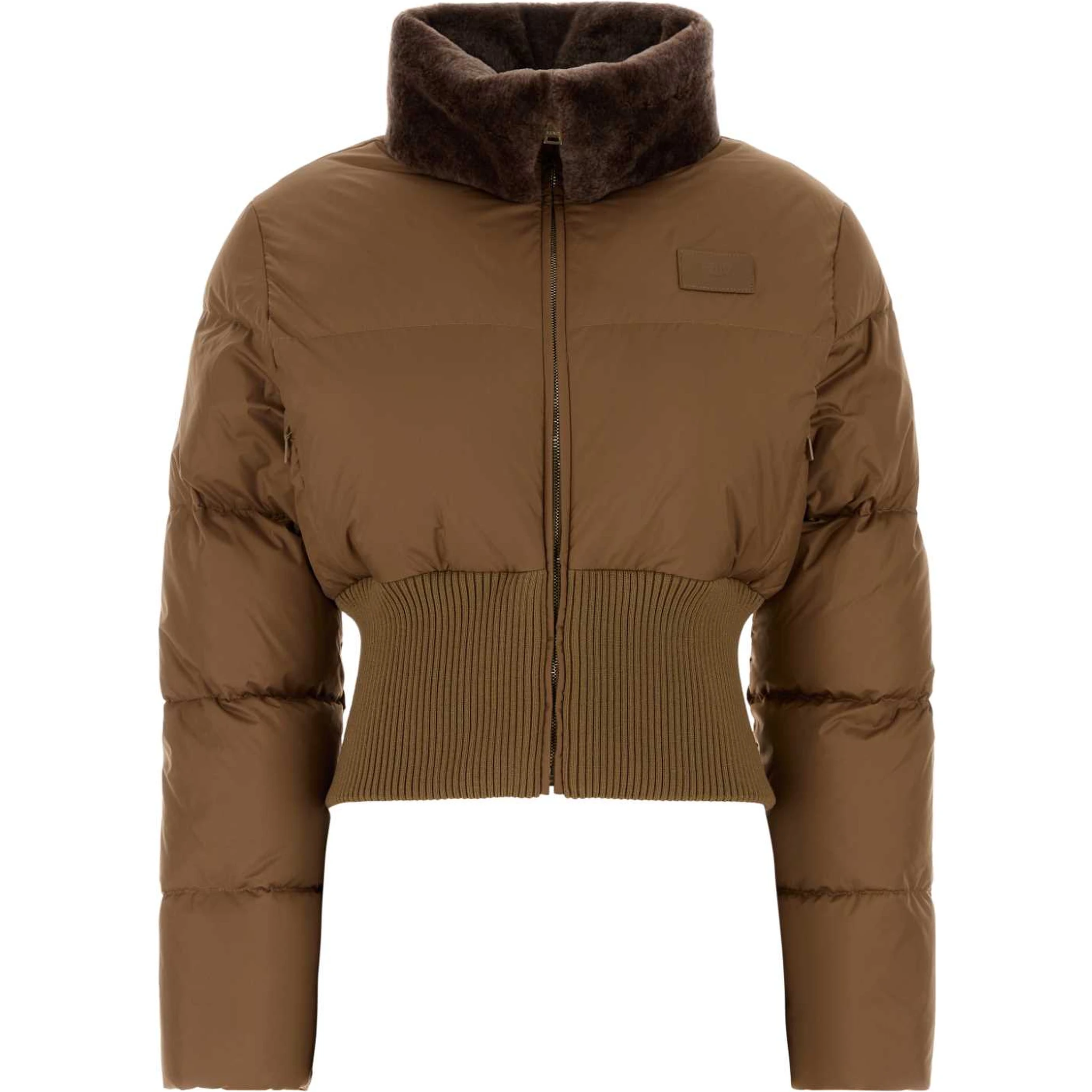 Short Padded Down Jacket With Shearling Collar